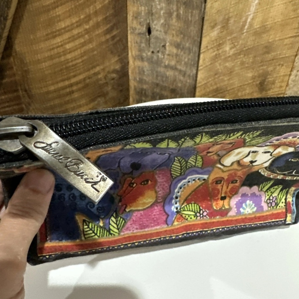 Laurel Burch Canvas Zippered Canine Clan Cosmetic Bag 9 1/4” X 6 1/2” Preowned - Picture 4 of 11